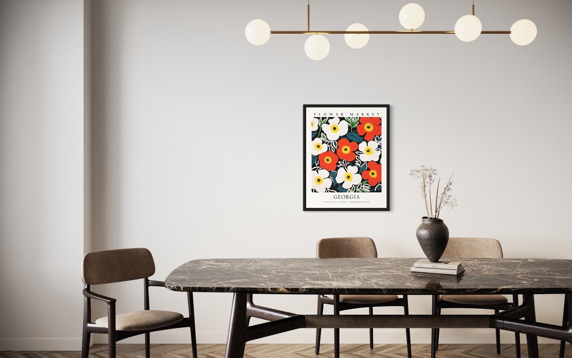 Georgia Flower Market Cherokee Rose Red White Botanical Poster - Image 2