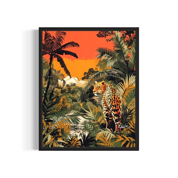 African Jungle Poster Art Print Vintage Retro Landmarks Painting Wall Art Decor