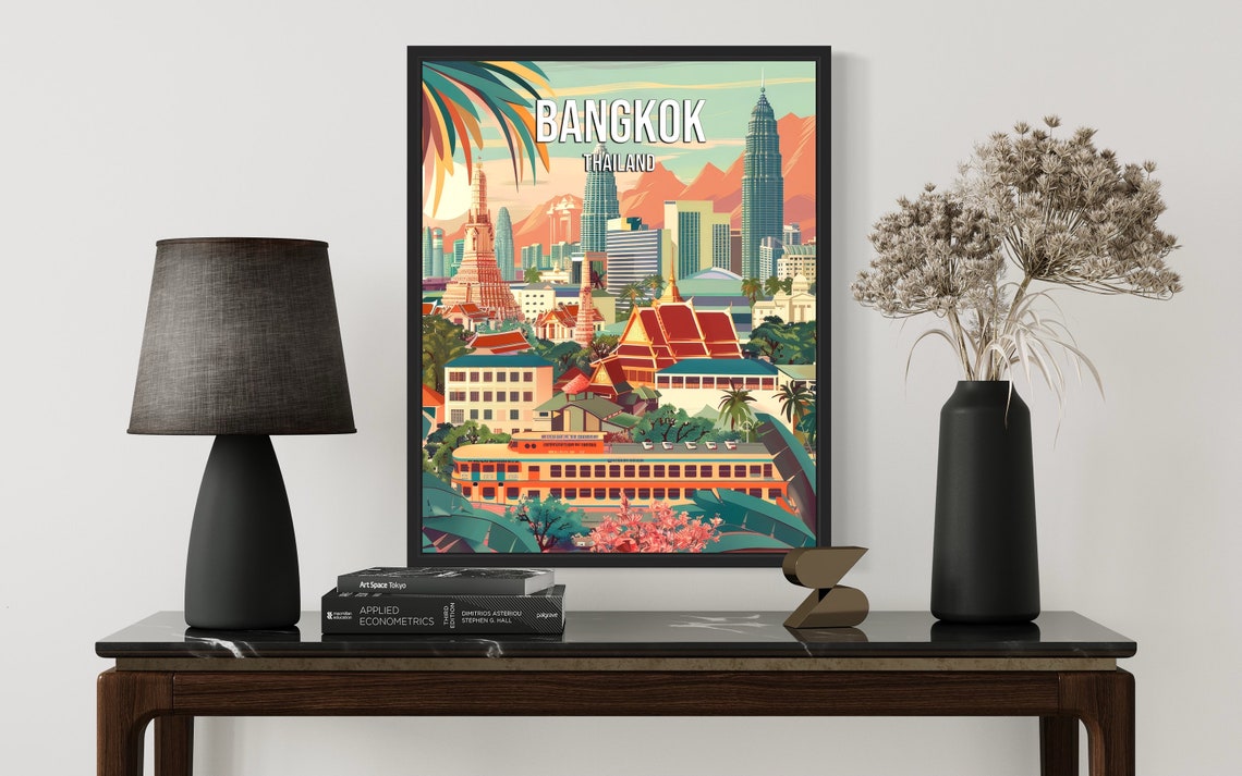 Bangkok Thailand Cityscape Poster with Temples and Skyscrapers - Image 2