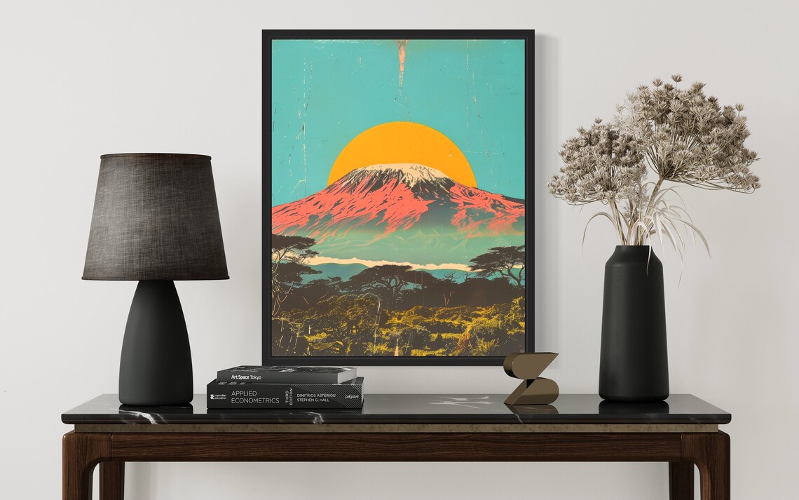 Sunrise Over Kilimanjaro Golden Sun Vintage Retro Safari Art Poster - Image 2