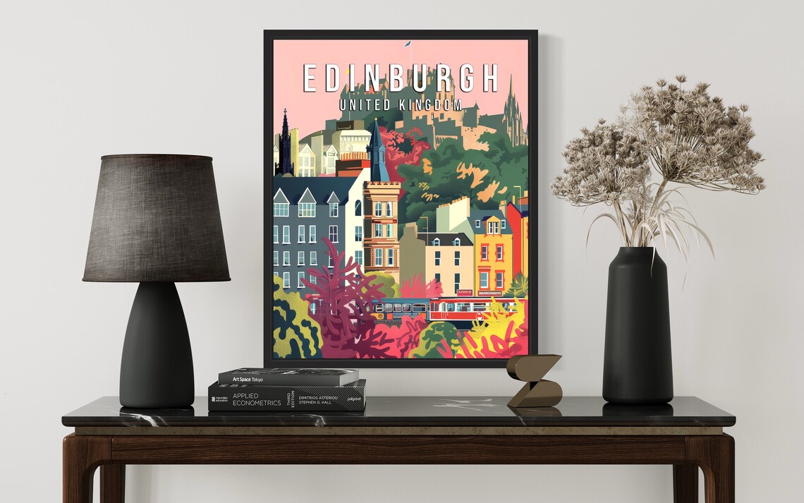Edinburgh United Kingdom Castle Skyline Colorful Travel Poster - Image 2