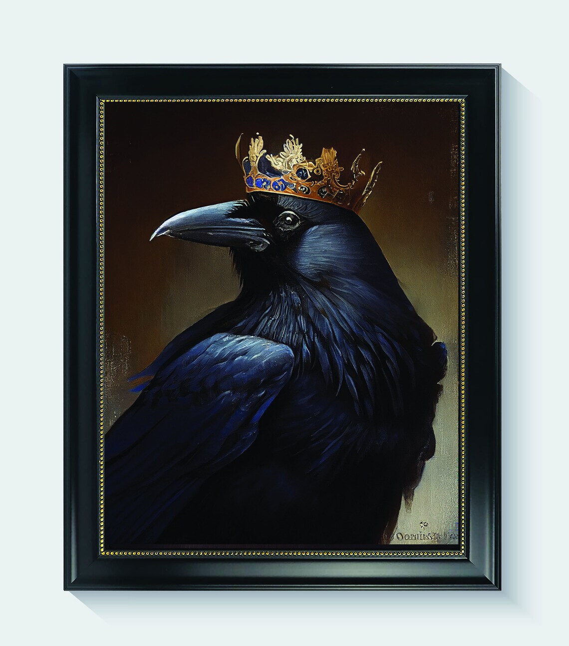 Majestic Crowned Raven Monarch Dark Gothic Oil Painting Poster