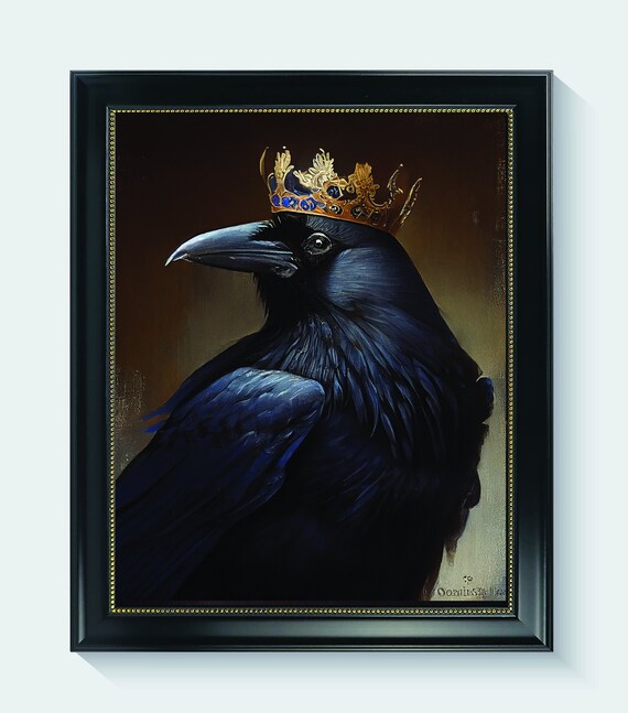 Majestic Crowned Raven Monarch Dark Gothic Oil Painting Poster