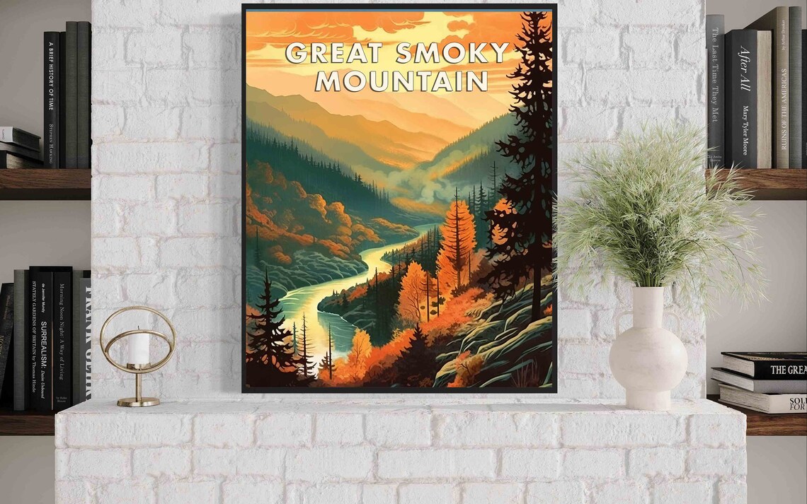 Great Smoky Mountain Sunrise River Valley Vintage Travel Poster - Image 3
