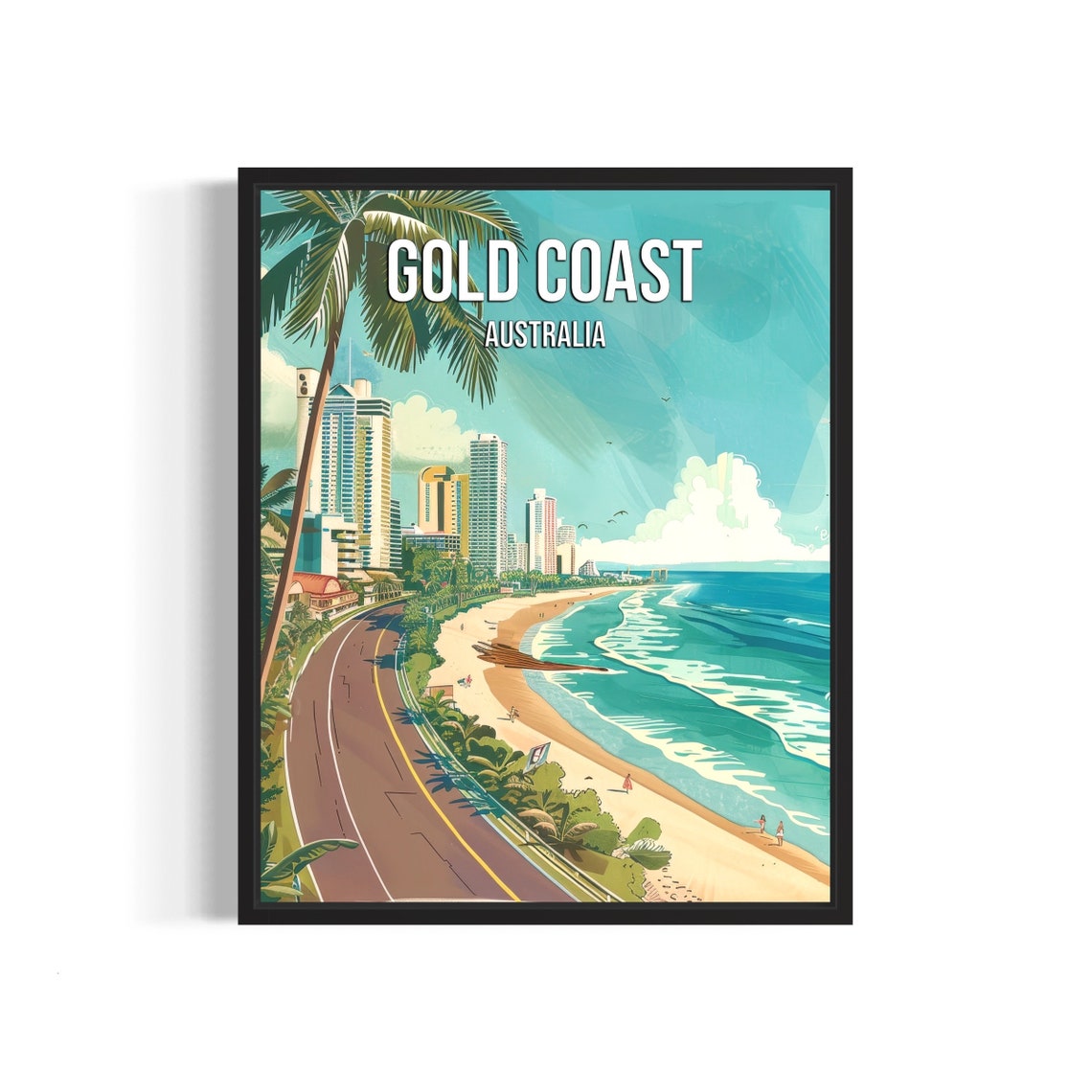 Gold Coast Surfers Paradise Beach Skyline Palms Travel Poster