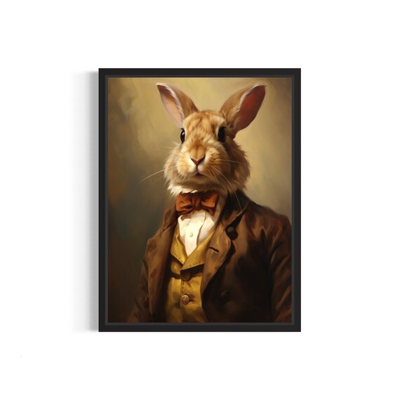 Rabbit Gentleman Bow Tie and Waistcoat Regal Portrait Wall Art