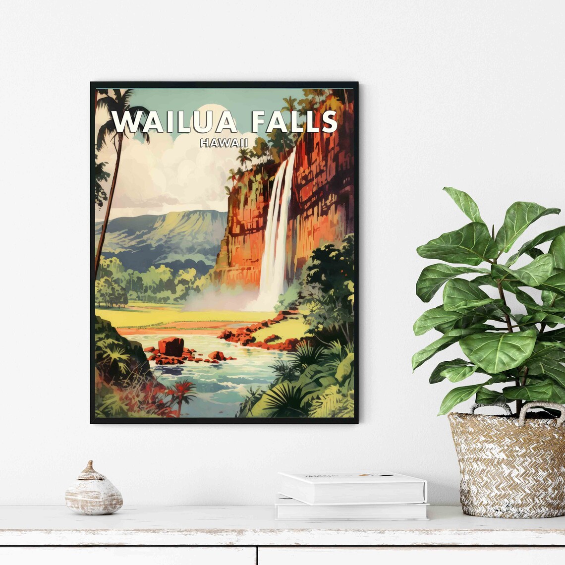 Wailua Falls Hawaii Red Rock Jungle Cascade Vintage Travel Poster - Image 3