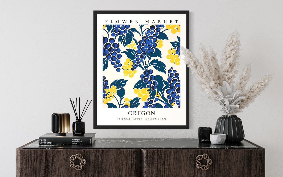 Oregon Flower Market Oregon Grape Berry Botanical Art Poster - Image 2