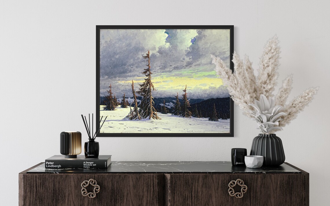 Winter Storm Over Mountain Spruces Dramatic Snowy Scene Poster - Image 2