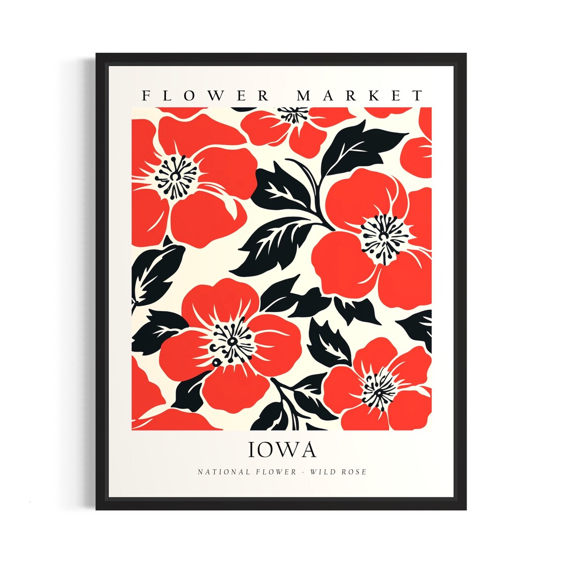 Iowa Flower Market Wild Prairie Rose Blossom Botanical Poster