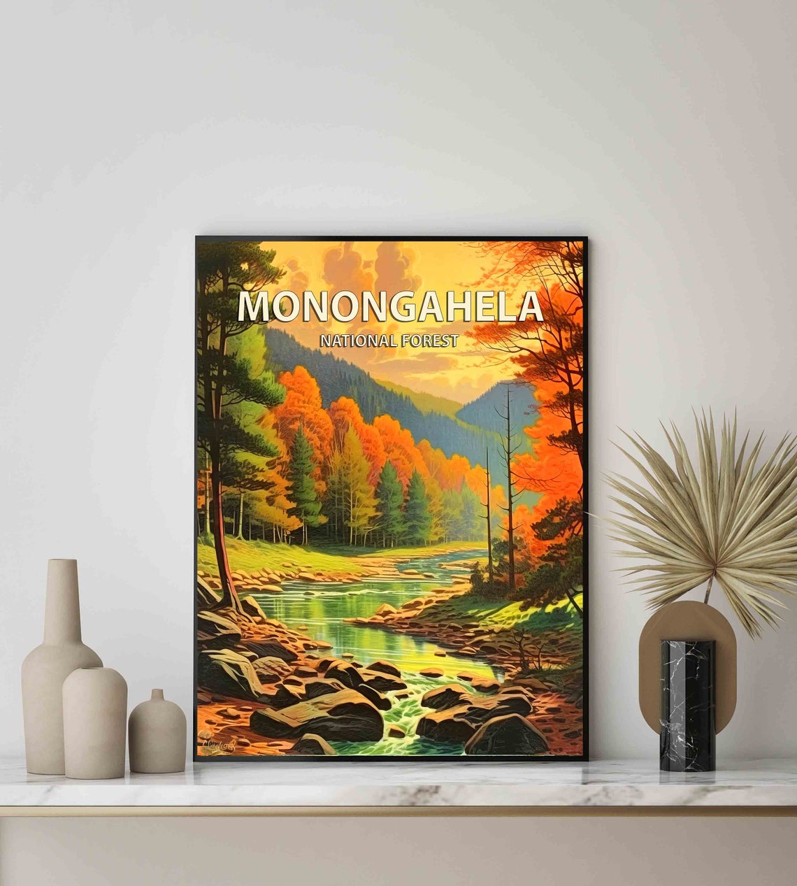 Monongahela National Forest Autumn River Vintage Travel Poster - Image 3