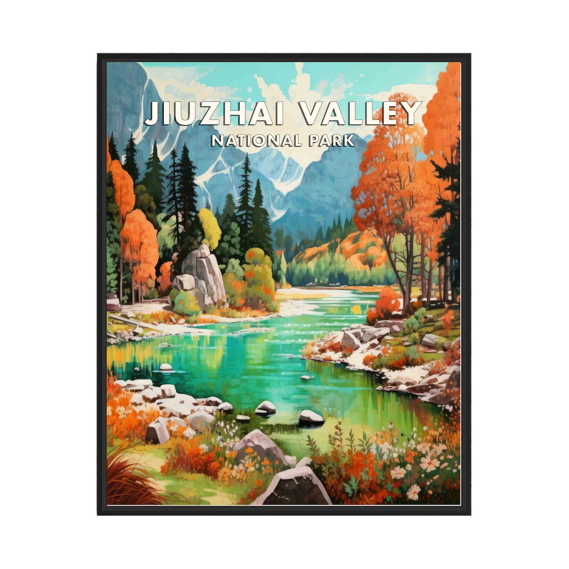 Jiuzhai Valley National Park Golden Autumn Turquoise Lake Poster