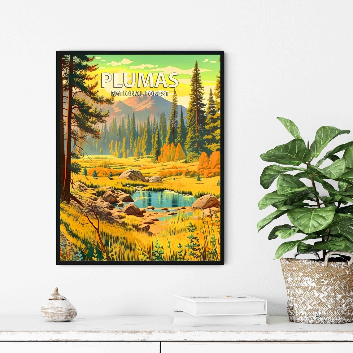 Plumas National Forest Golden Meadow Vintage Style Nature Poster - Image 2