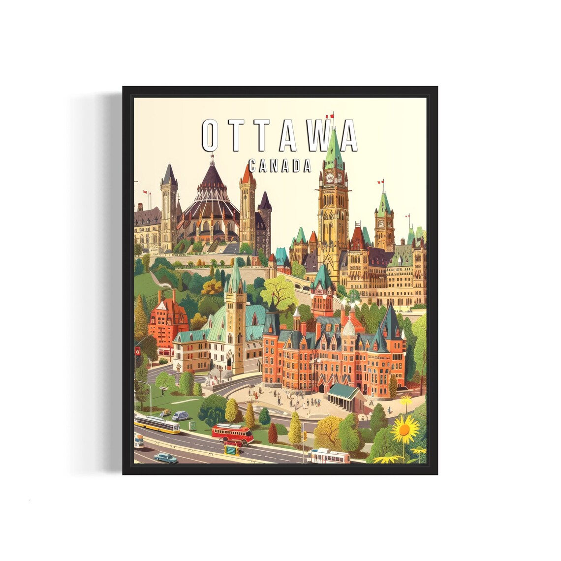 Ottawa Canada Parliament Hill Landmark Vintage Travel Poster