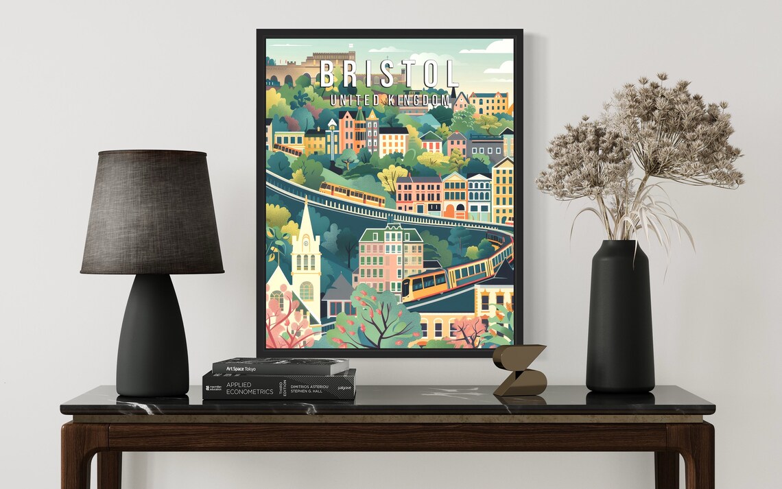 Bristol United Kingdom City Train Bridge Illustrated Travel Poster - Image 2