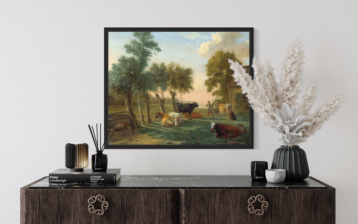 Cattle Resting in Pasture Vintage Dutch Farm Painting Poster - Image 2