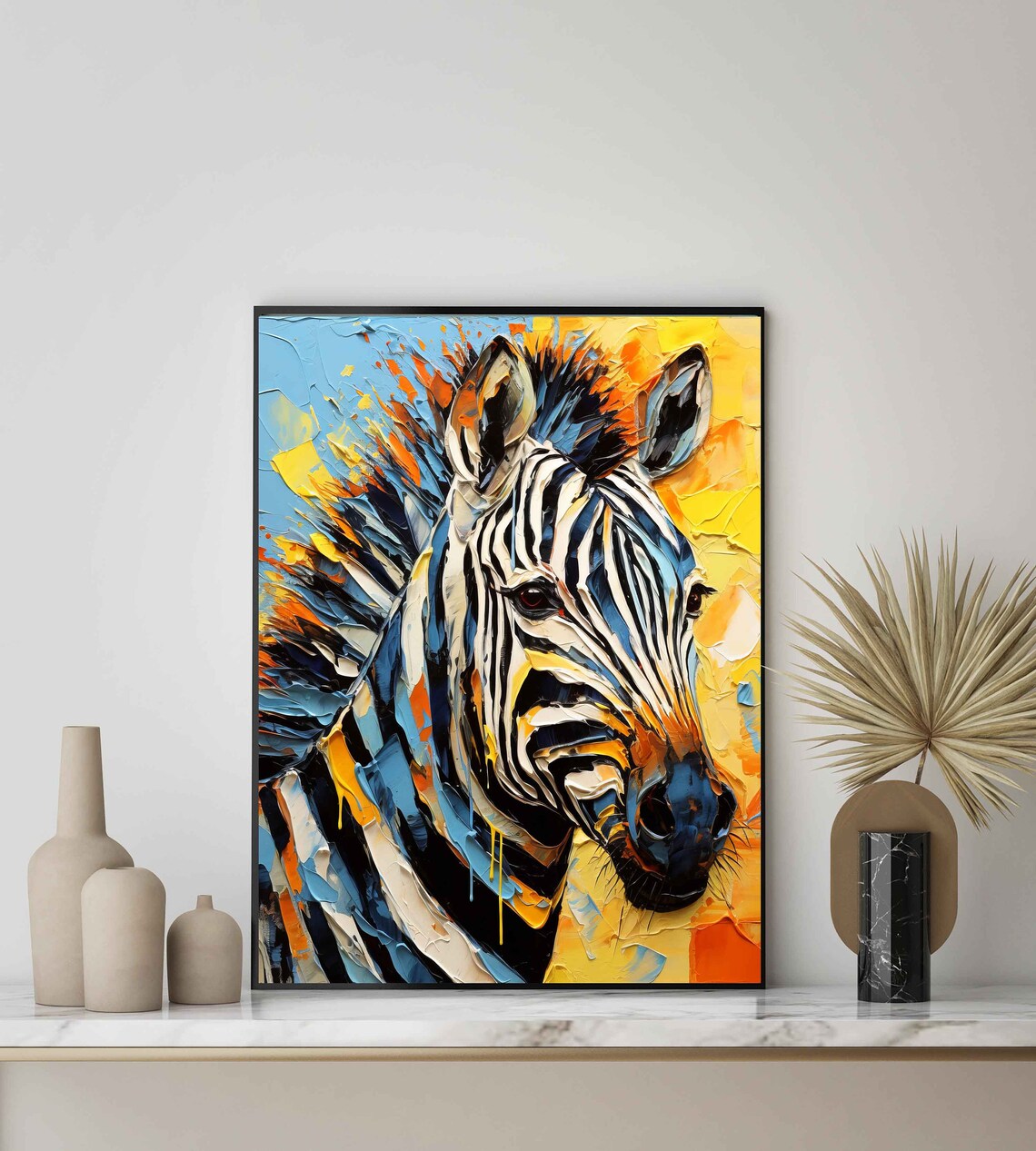 Vivid Colorful Zebra Portrait Abstract Oil Painting Wall Art - Image 2
