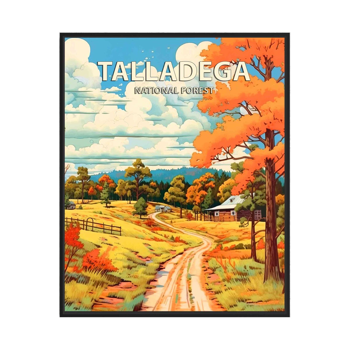 Talladega National Forest Autumn Country Road Retro Travel Poster
