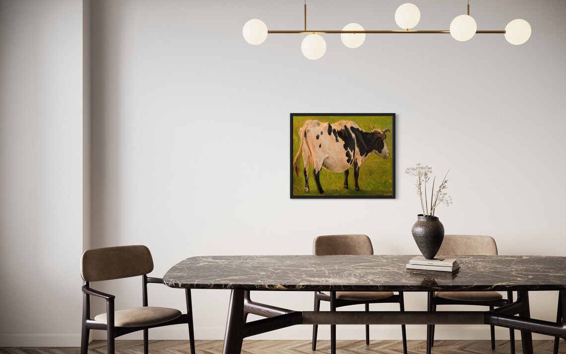Spotted Cow Standing In Green Pasture Vintage Farm Animal Art Poster - Image 3