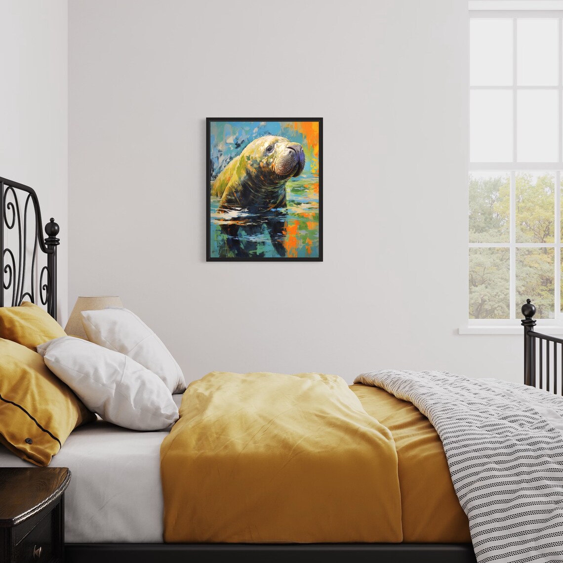 Colorful Manatee Rising From The Water Abstract Sea Animal Art Poster - Image 3