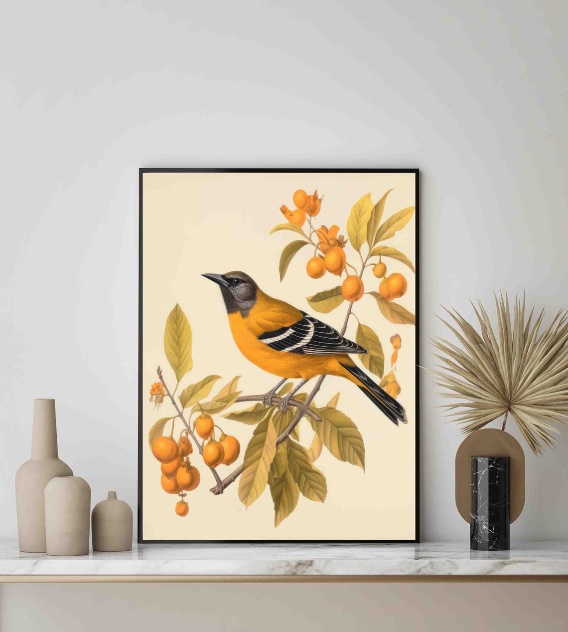 Oriole Bird on Persimmon Branch Vintage Audubon Style Art Poster - Image 2
