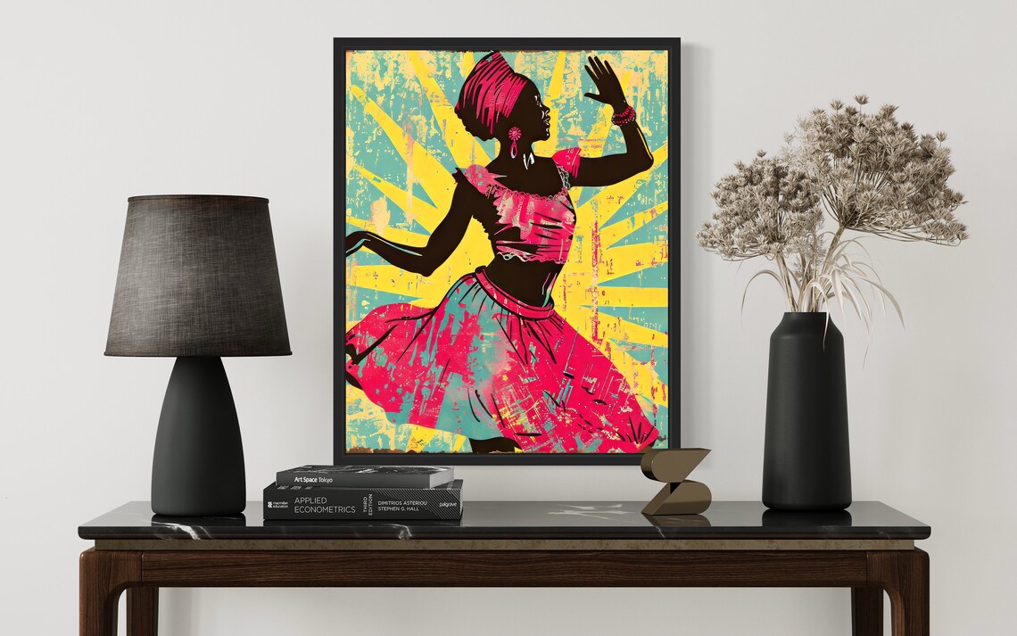African Dancer In Motion Colorful Joyful Silhouette Art Poster - Image 2