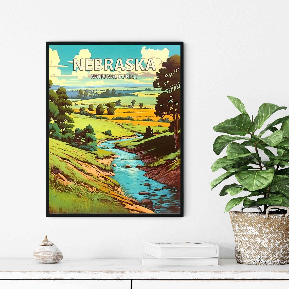 Nebraska National Forest Creek Flowing Through Rolling Prairie Poster - Image 2