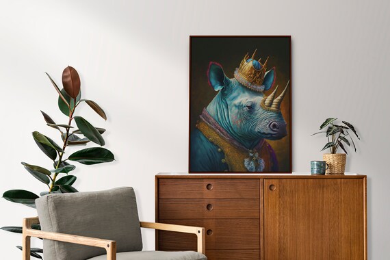 Rhino Wearing Crown Royal Portrait Regal Animal King Art Print