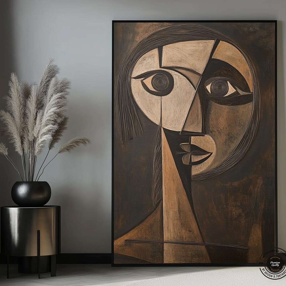 Cubist Woman Face in Warm Earth Tones Abstract Modern Art Poster