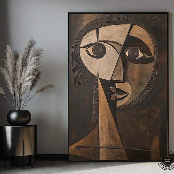 Cubist Woman Face in Warm Earth Tones Abstract Modern Art Poster