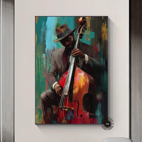 Jazz Musician Double Bass Player Colorful Impressionist Poster