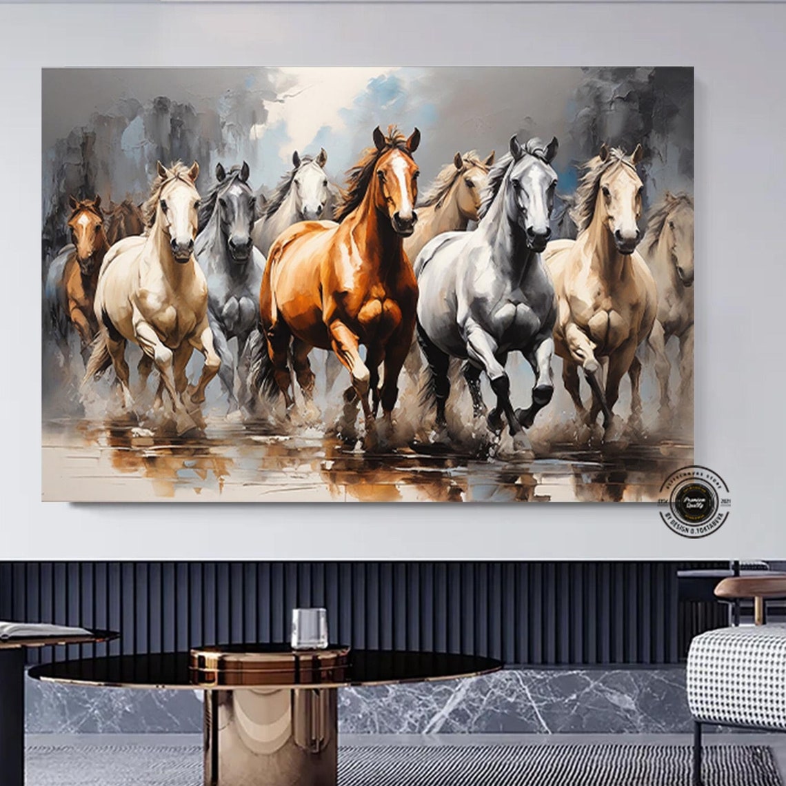Wild Horses Running Toward Viewer Chestnut White Herd Poster