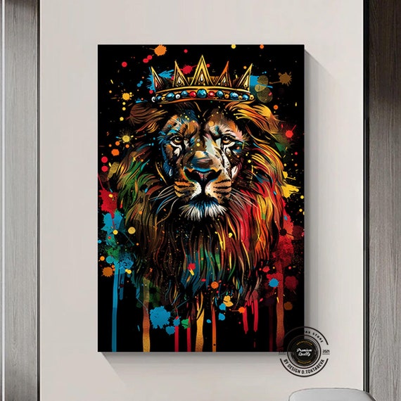 Graffiti Lion Wall Art Print Abstract Painting Pop Canvas Street Gift