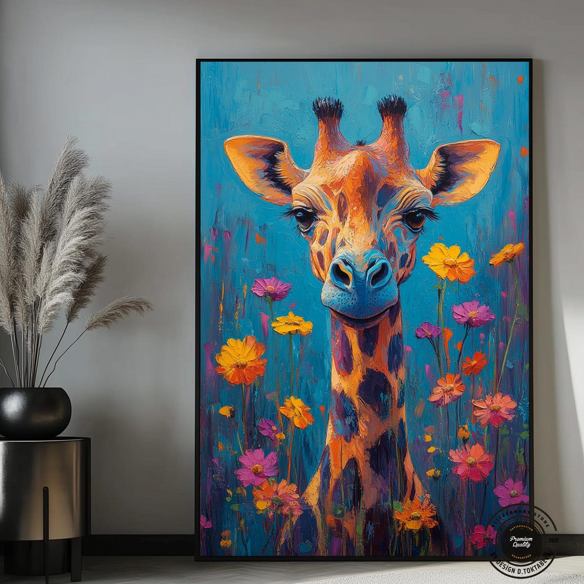 Giraffe Abstract Art Framed Poster Print Wall Animal
