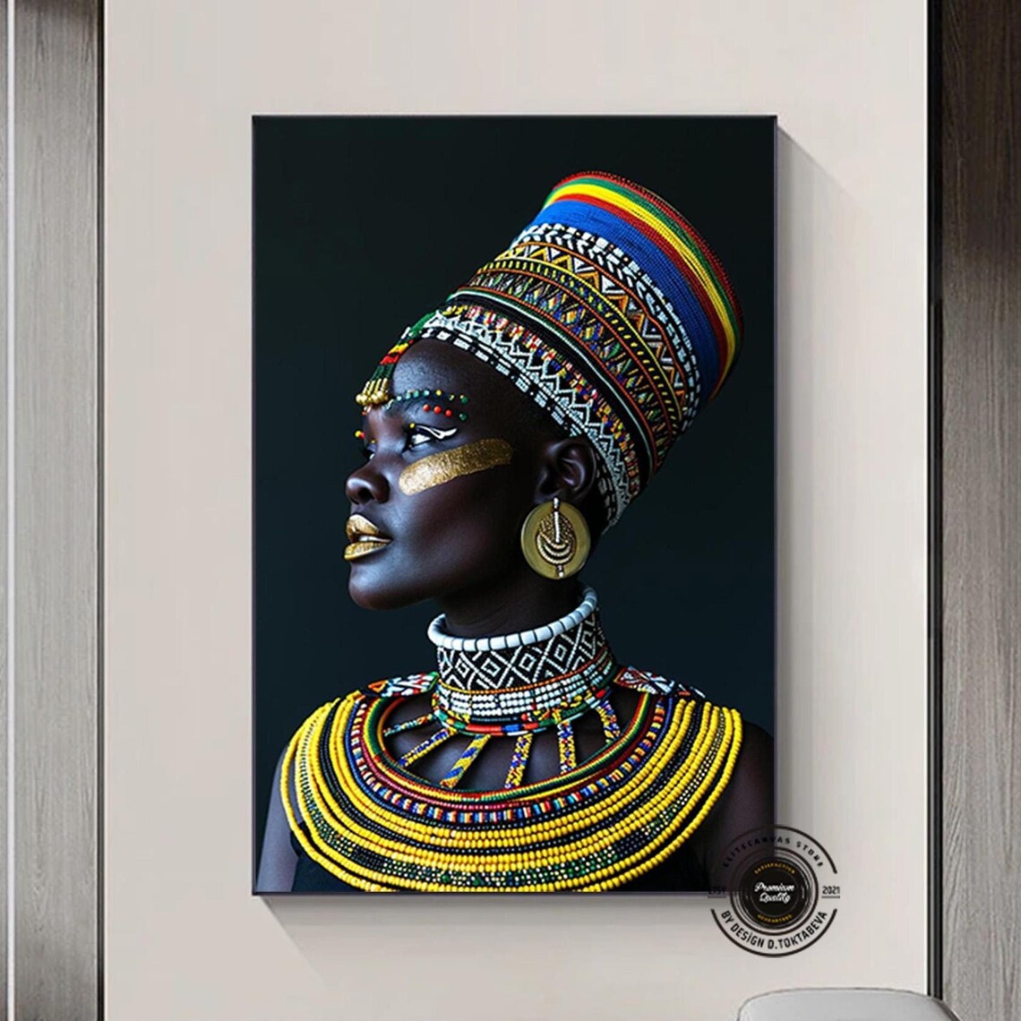 African Woman Beaded Headdress Jewelry Regal Portrait Poster