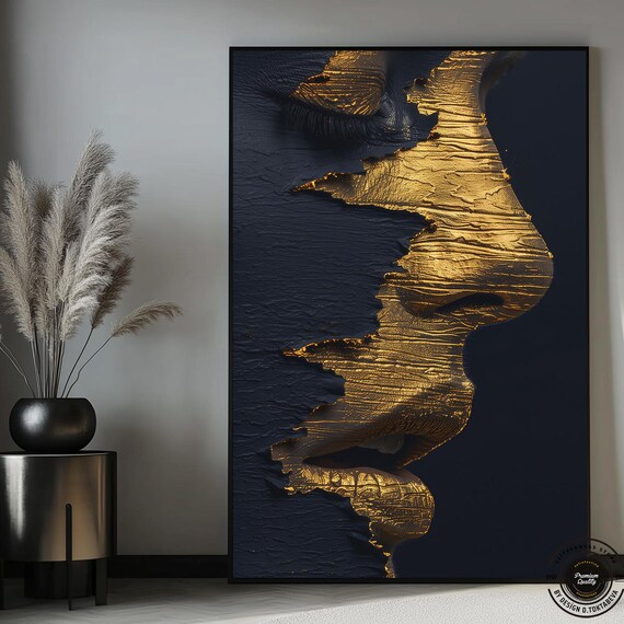 Abstract Woman Canvas Art Golden Modern Wall Hangingfashion Girl Black Gold Print Extra Large