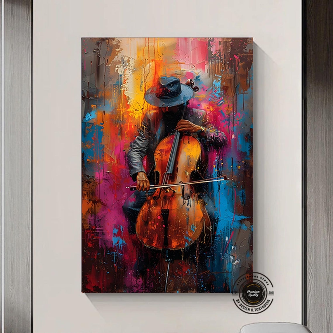 Cellist Musician Hat Abstract Magenta Cello Performance Poster