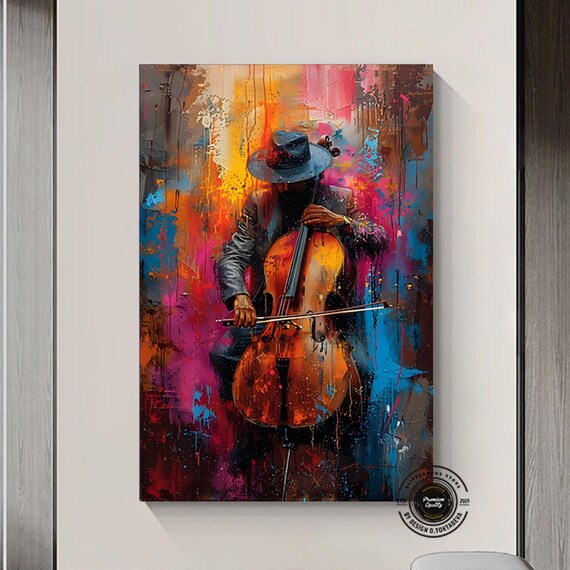 Cellist Musician Hat Abstract Magenta Cello Performance Poster