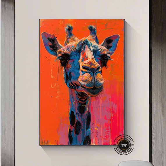 Colorful Giraffe Art Print Vibrant Animal Portrait Canvas Abstract Jungle Safari Decorplayful Wall For Living Room Or Nursery