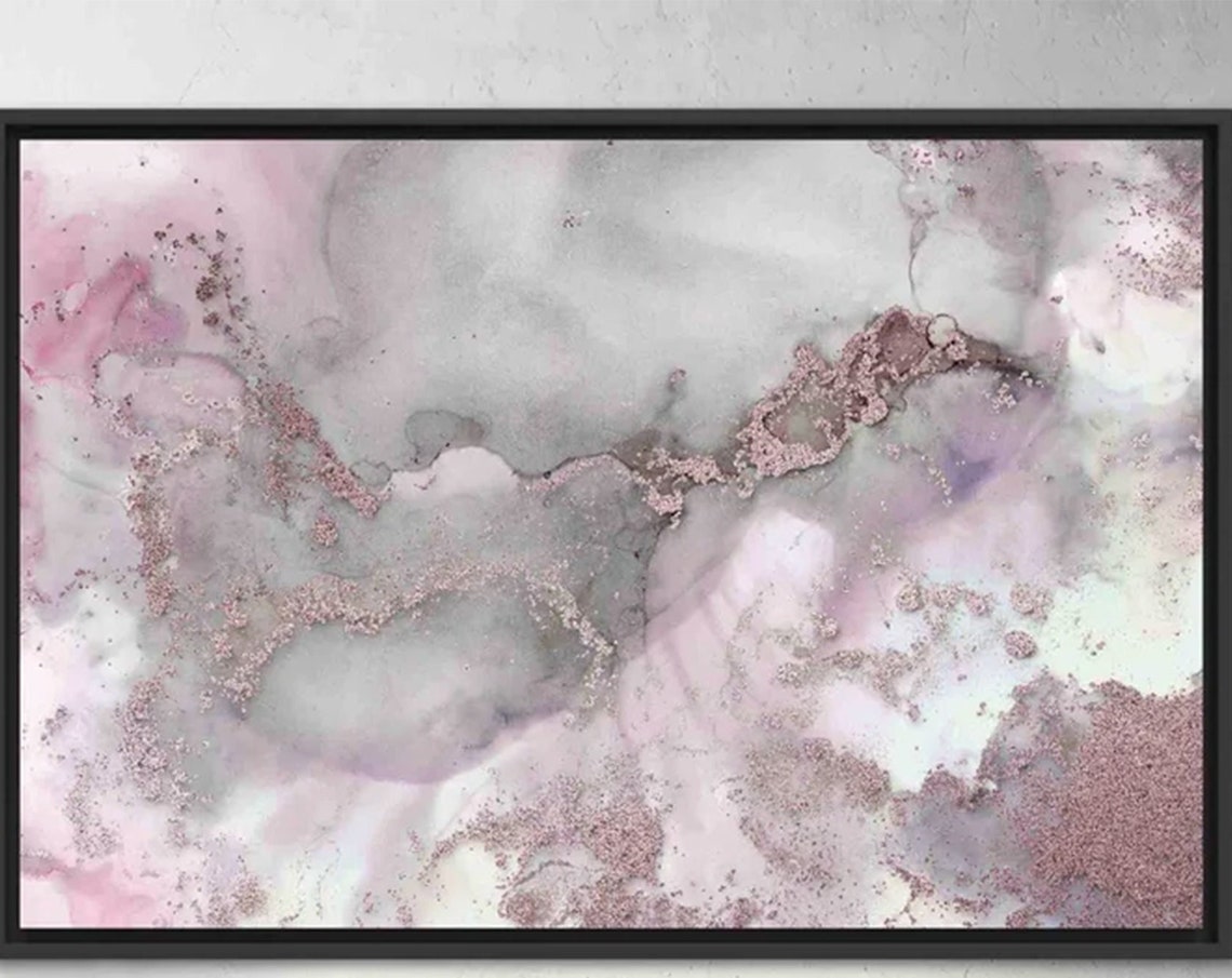 Pink Gray Marble Alcohol Ink Shimmer Soft Elegant Abstract Poster