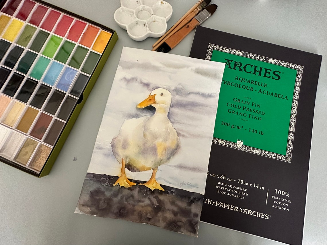 Serene White Duck Standing Tall in Soft Watercolor Art Poster - Image 2