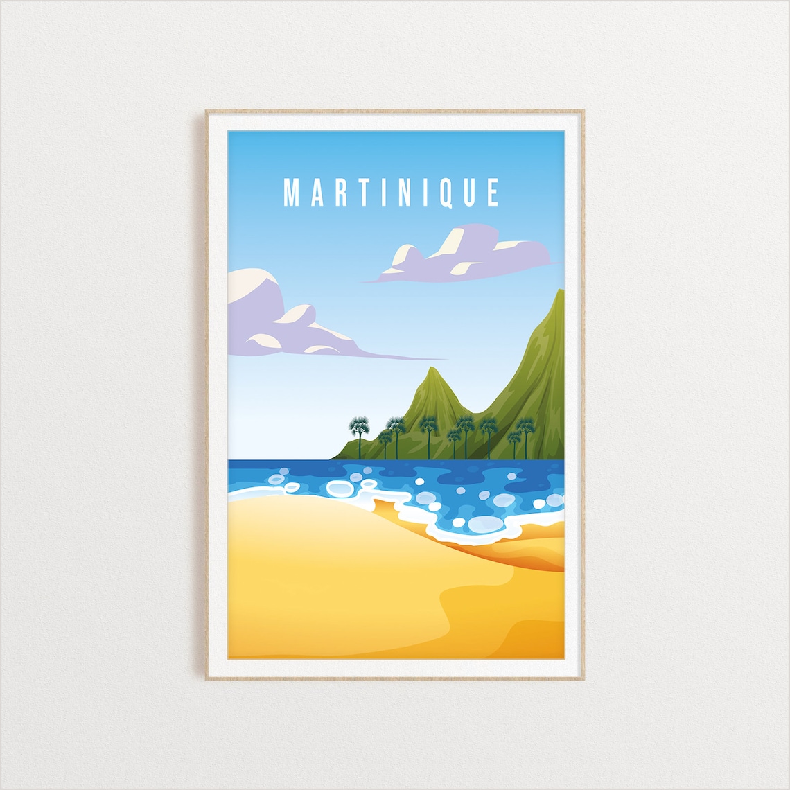 Martinique Beach Travel Poster Tropical Island Sand Waves Art Scene - Image 2