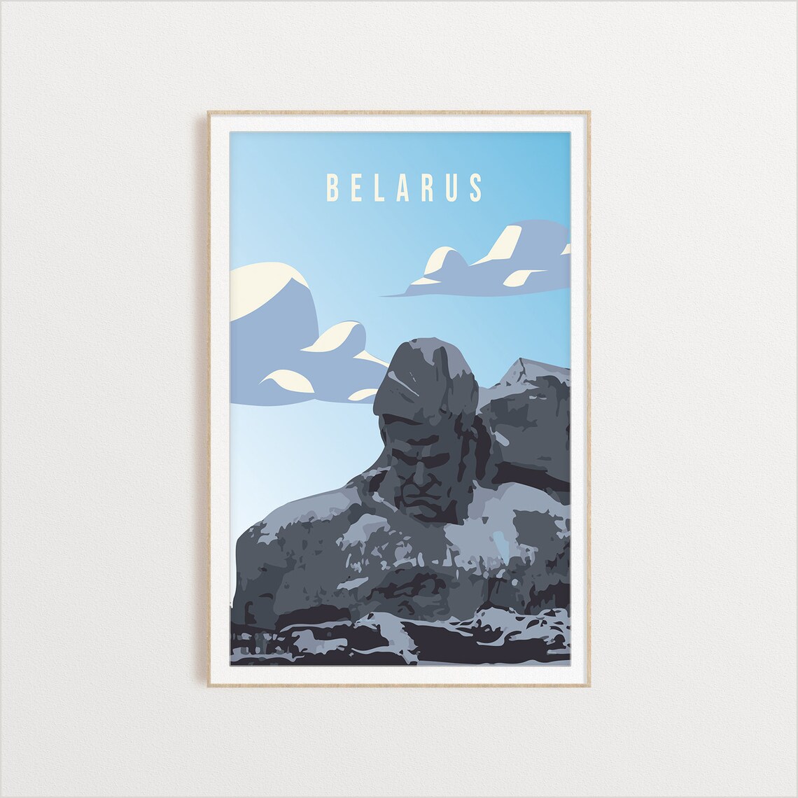Belarus Vintage Travel Art Stone Monument Rock Sculpture Poster