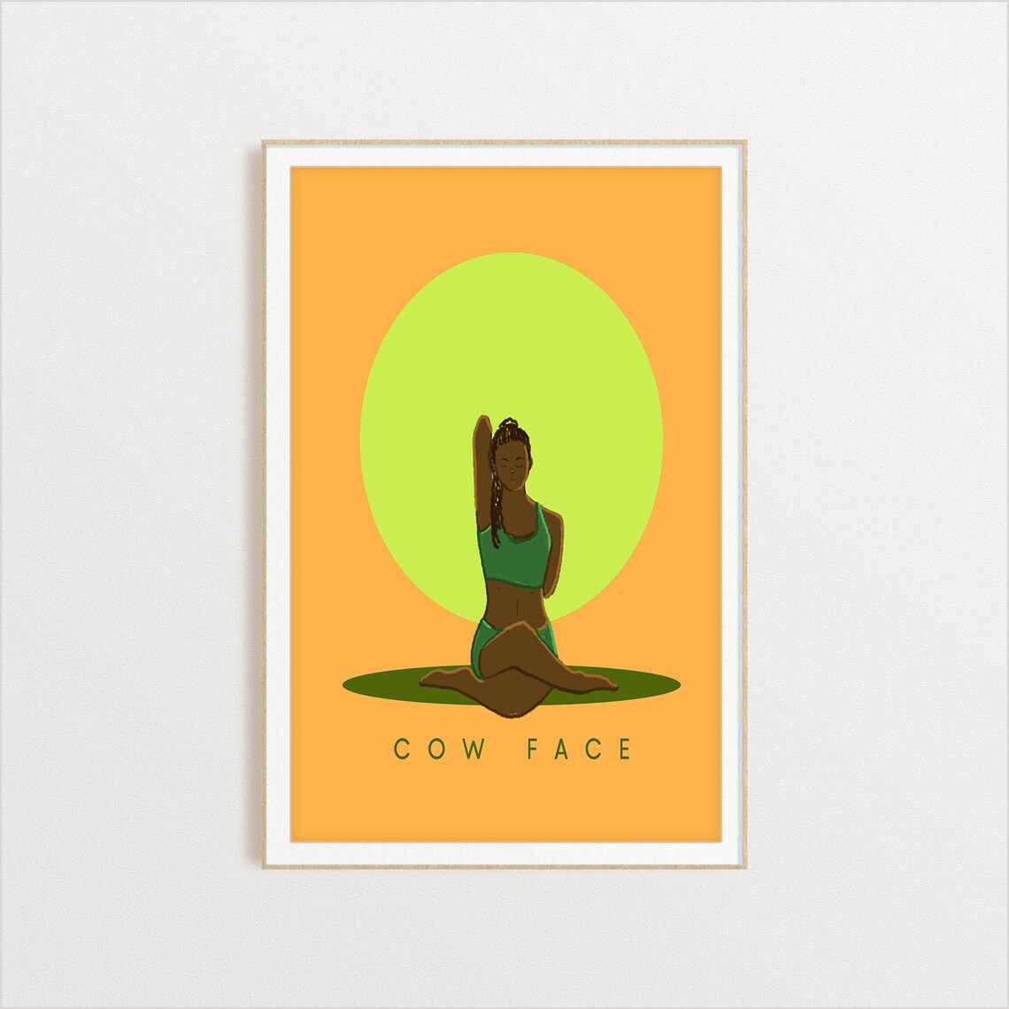 Cow Face Retro Yoga Seated Stretch Sun Circle Flat Illustration Print - Image 2