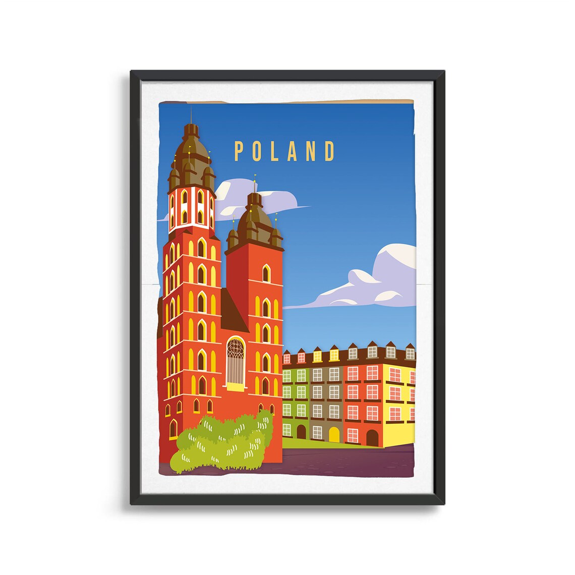 Poland Brick Gothic Church Twin Towers Old Town Vintage Travel Poster