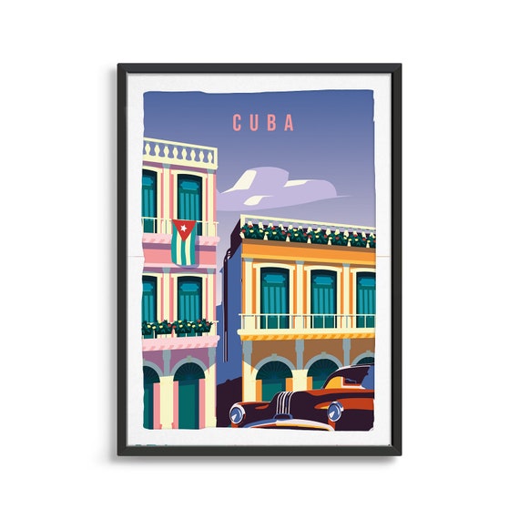 Cuba Travel Poster, Country City Wall Art Print