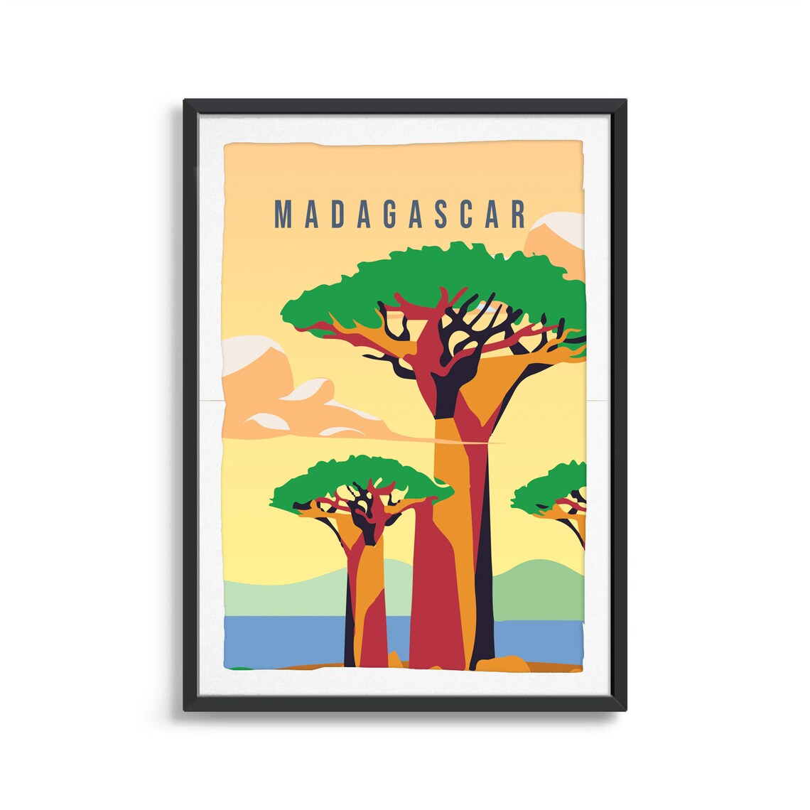 Madagascar Vintage Travel Art Baobab Trees Golden Savanna Poster - Image 2