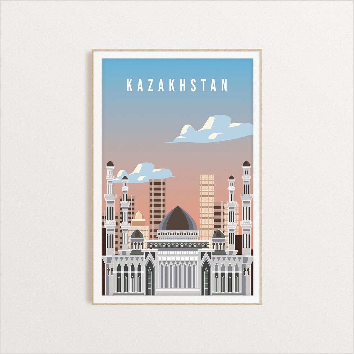 Kazakhstan Grand Mosque Domes Skyline Travel Souvenir Poster - Image 2
