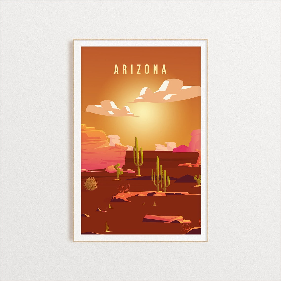 Arizona Desert Saguaro Cactus Sunset Mesas Travel Poster Art - Image 2