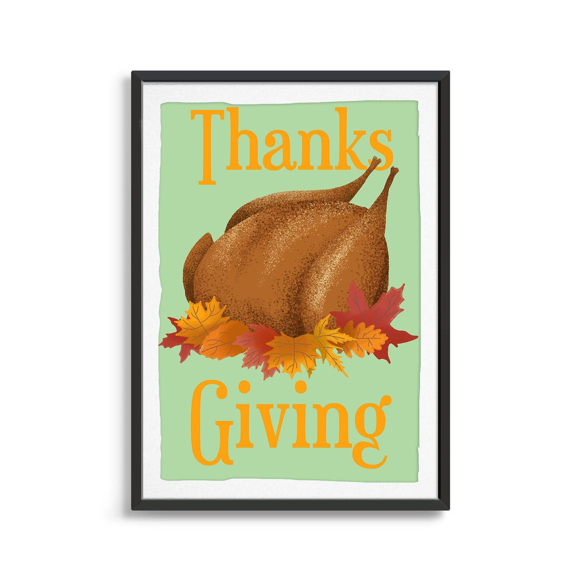 Thanks Giving Holiday Poster With Roasted Turkey Autumn Leaves Art - Image 2